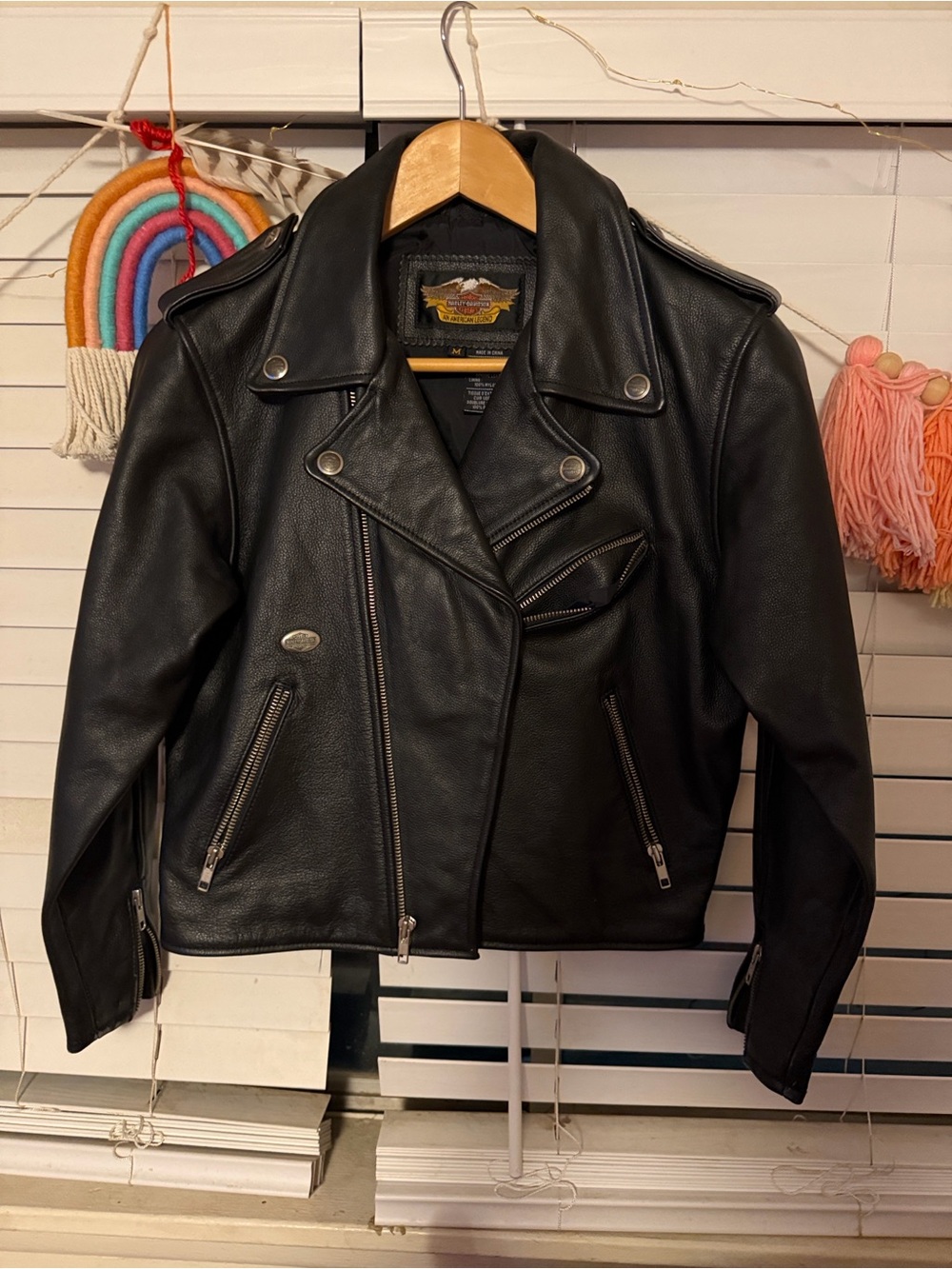 Harley Davidson leather jacket ladies with silver patch medium